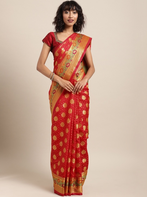 

Saree Swarg Red & Green Woven Design Zari Silk Blend Banarasi Sarees