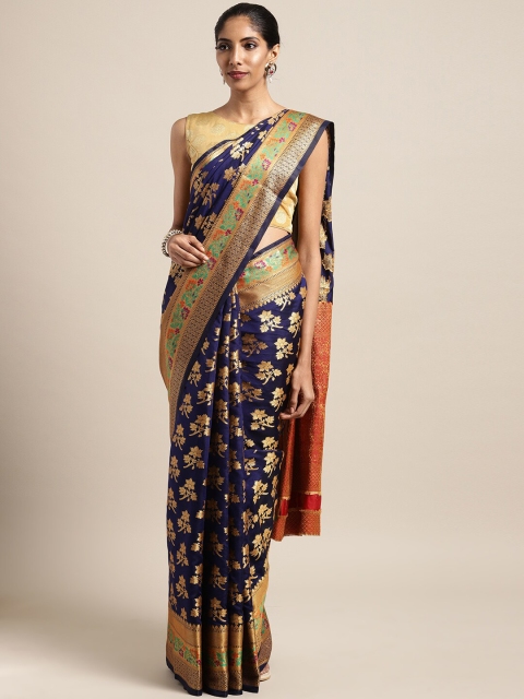 

Saree Swarg Blue & Red Woven Design Zari Silk Blend Banarasi Sarees