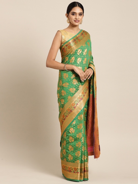 

Saree Swarg Green & Brown Woven Design Zari Silk Blend Banarasi Sarees
