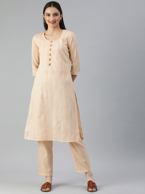 

ETIQUETTE Women Orange Thread Work Pure Cotton Kurta with Trousers