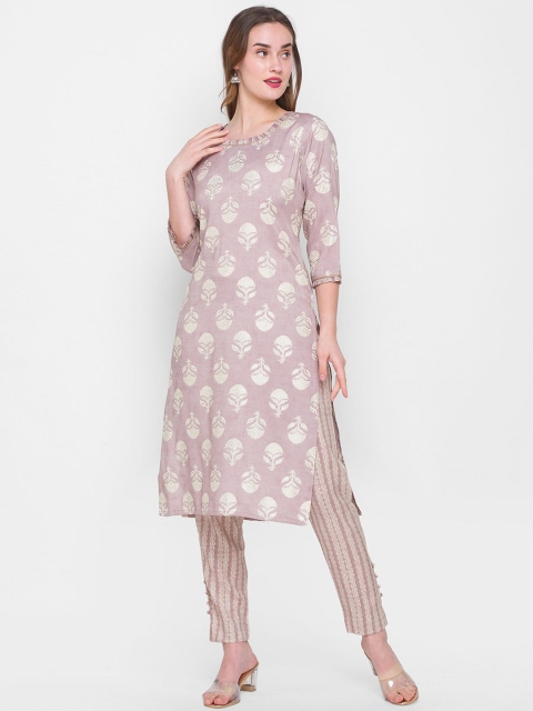 

ZOLA Women Purple Printed Kurti with Trousers
