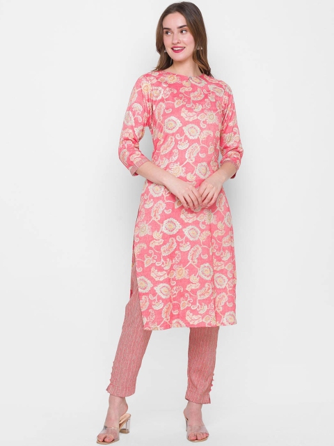 

ZOLA Women Pink Floral Layered Kurti with Trousers