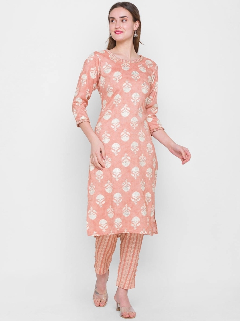 

ZOLA Women Peach-Coloured Floral Layered Kurti with Trousers