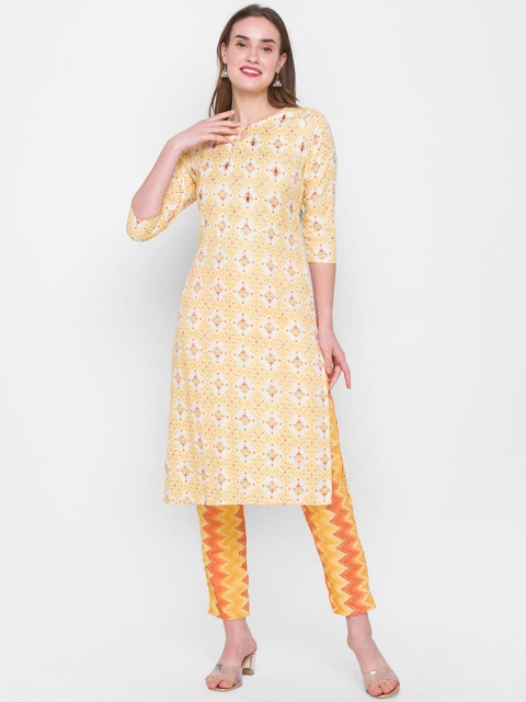 

ZOLA Women Mustard Yellow Panelled Kurti with Trousers