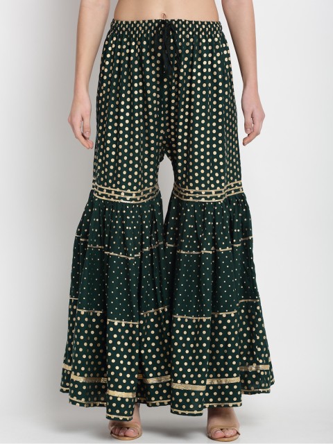 

Miaz Lifestyle Women Green Printed Relaxed Loose Fit High-Rise Easy Wash Trousers