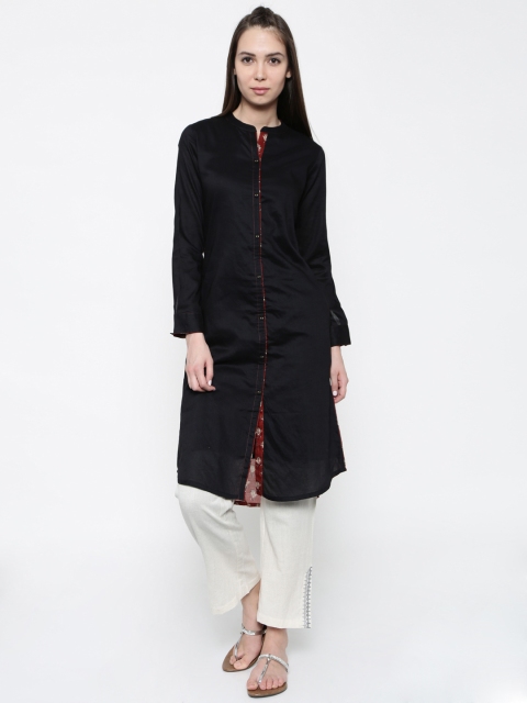 

Mother Earth Women Black & Maroon Printed A-Line Kurta