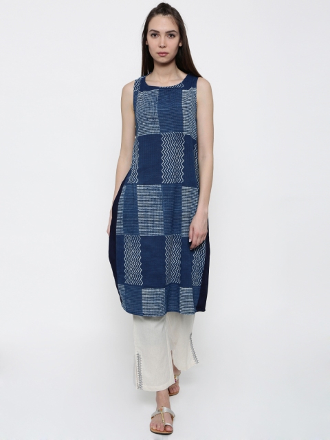 

Mother Earth Women Blue Printed A-Line Kurta