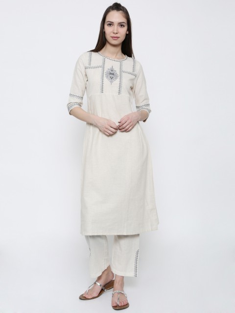 

Mother Earth Women Off-White A-Line Kurta
