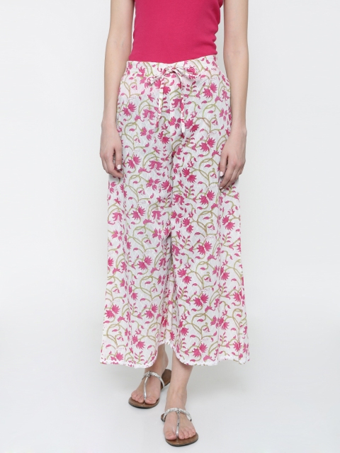 

Mother Earth Off-White & Pink Printed Cropped Palazzos