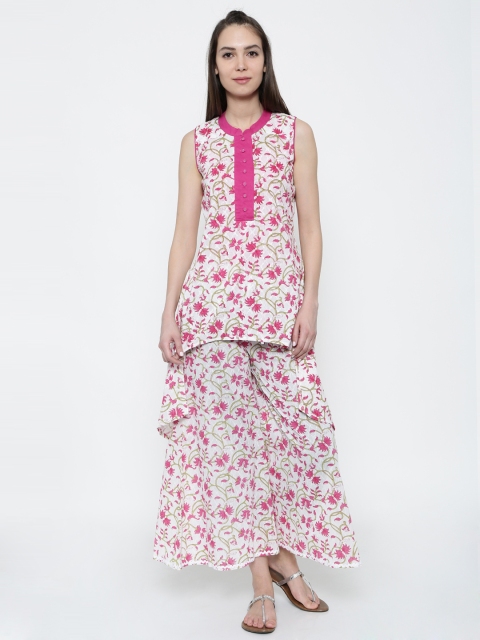 

Mother Earth White & Pink Floral Print High-Low Tunic