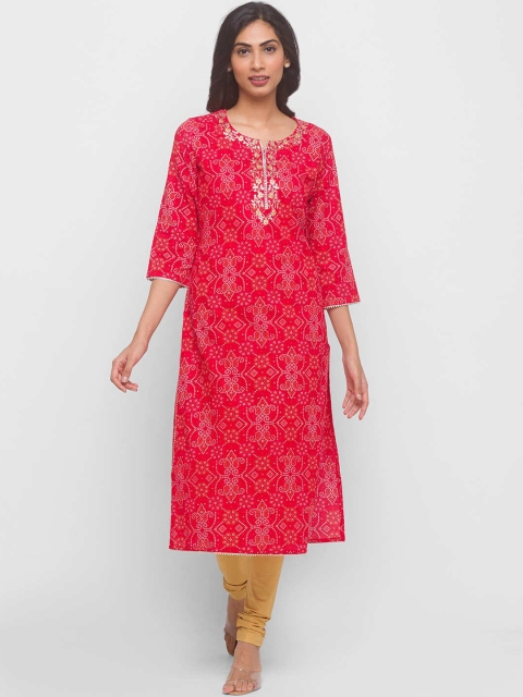 

ZOLA Women Red Flared Sleeves Mirror Work Anarkali Kurta