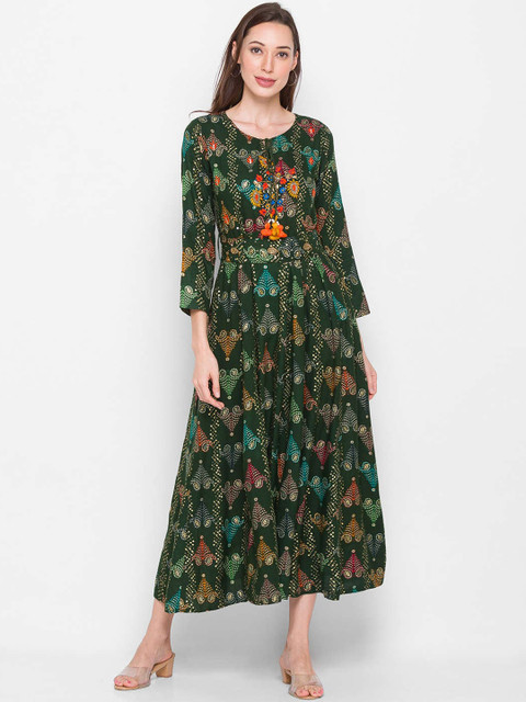 

ZOLA Women Green Embroidered Flared Sleeves Anarkali Kurta