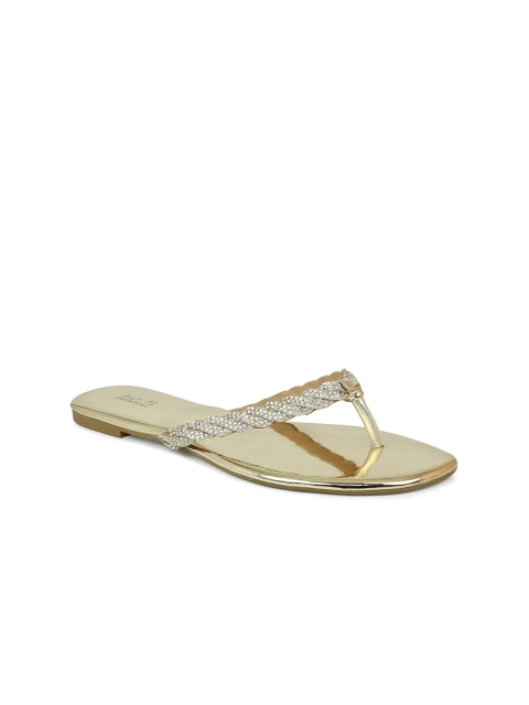 

Inc 5 Women Gold-Toned & Gold-Toned Ethnic Comfort Sandals