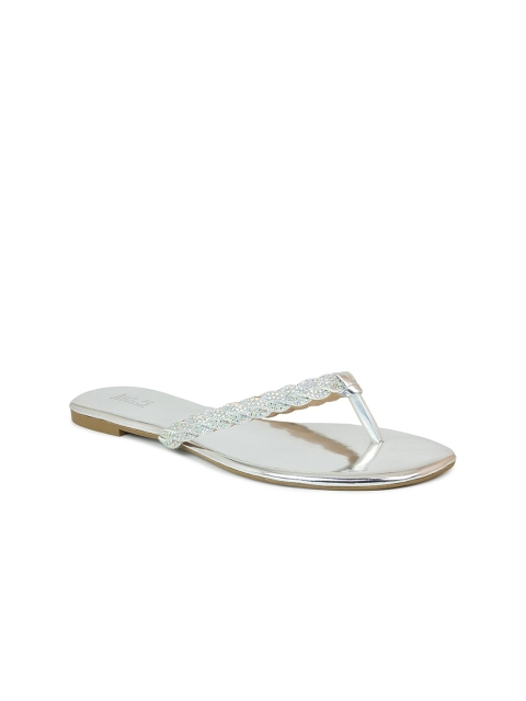 

Inc 5 Women Silver-Toned & Silver-Toned Ethnic Comfort Sandals