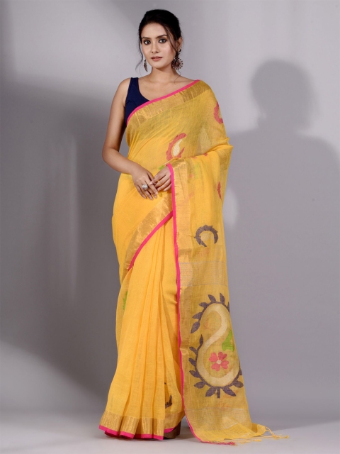 

Charukriti Yellow & Green Woven Design Pure Linen Saree