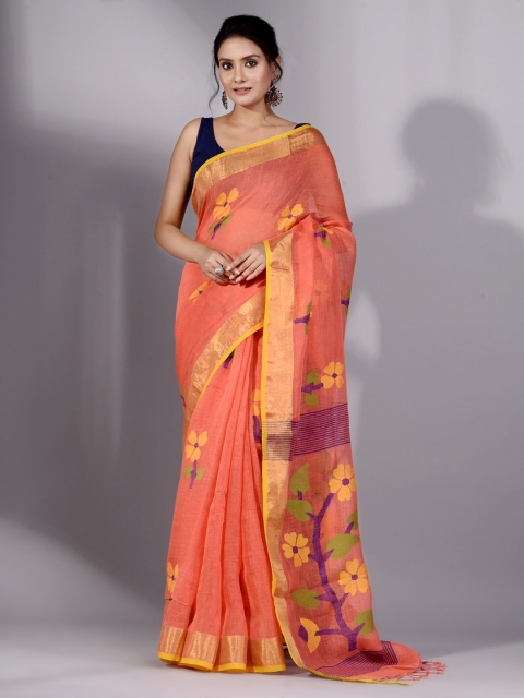 

Charukriti Rust & Purple Woven Design Pure Linen Saree