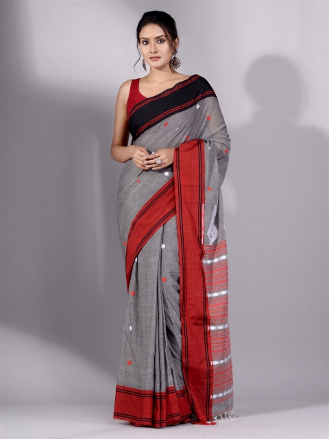 

Charukriti Grey & Red Woven Design Pure Cotton Saree