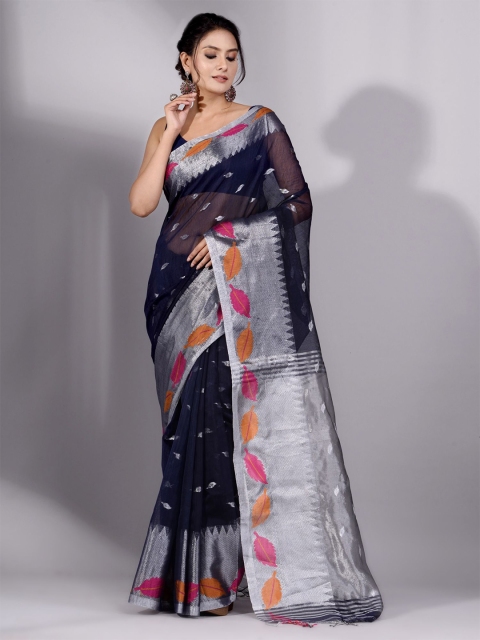

Charukriti Blue & Grey Woven Design Pure Cotton Saree