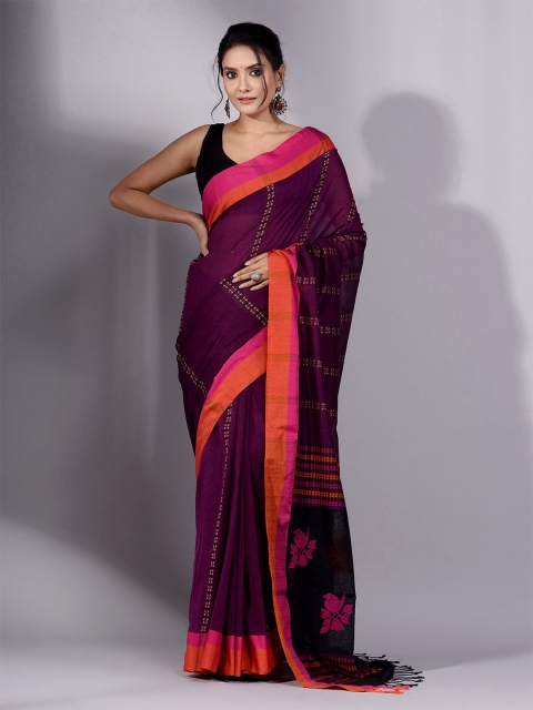 

Charukriti Violet & Magenta Floral Pure Cotton Saree