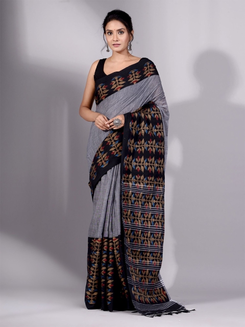 

Charukriti Grey & Black Woven Design Pure Cotton Saree