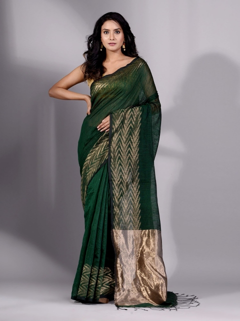 

Charukriti Green & Gold-Toned Woven Design Pure Silk Saree