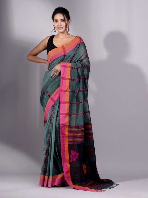 

Charukriti Green & Pink Woven Design Pure Cotton Saree