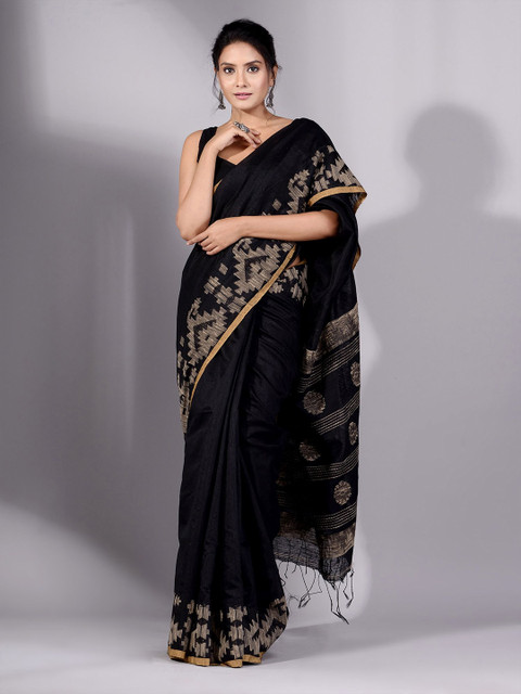 

Charukriti Black & Gold-Toned Woven Design Pure Silk Saree