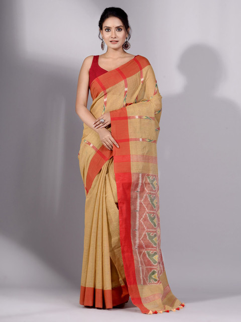 

Charukriti Beige & Orange Woven Design Tissue Saree