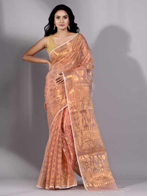 

Charukriti Gold-Toned Woven Design Silk Cotton Jamdani Saree
