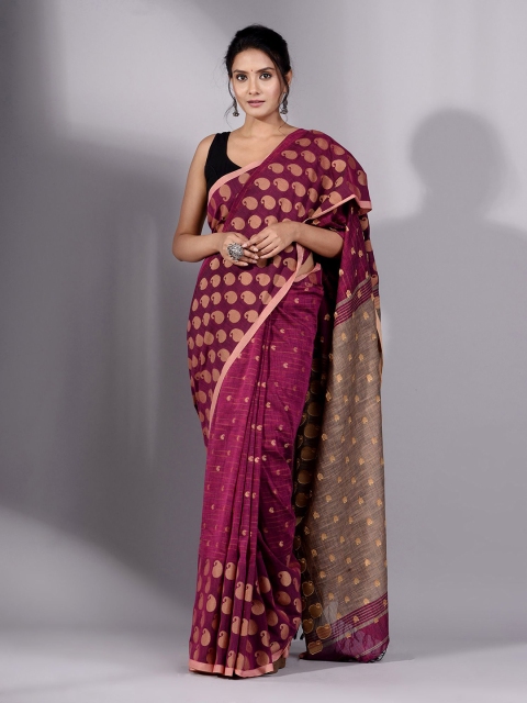 

Charukriti Magenta & Beige Woven Design Pure Cotton Saree