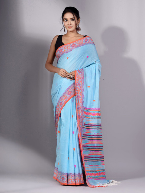 

Charukriti Blue & Pink Woven Design Pure Cotton Saree