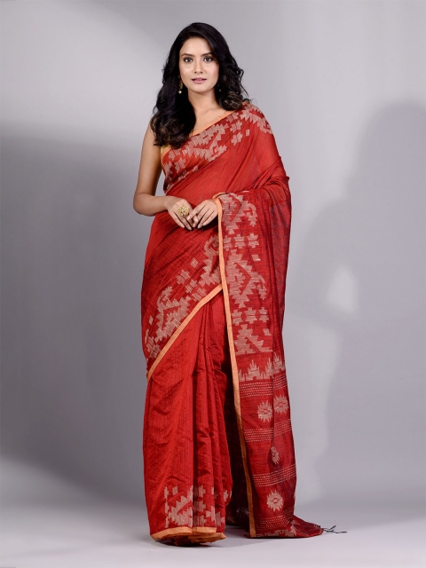 

Charukriti Red & Beige Woven Design Pure Silk Saree