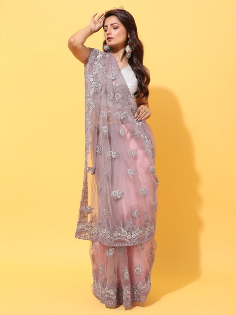

kasee Lavender Floral Sequinned Net Heavy Work Saree