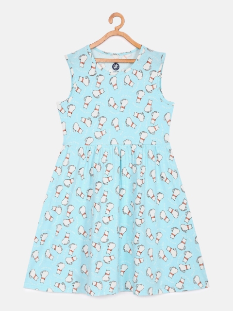 

YK Baby Infant Girls Blue All over Cat Printed Cotton Fit & Flare Sleeveless Jersey Dress, Multi