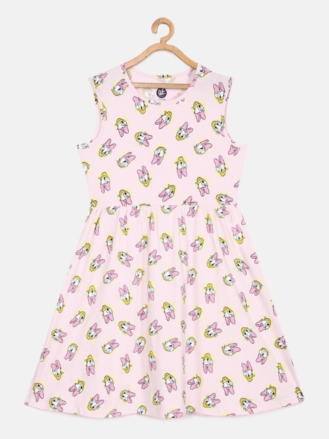 

YK Disney Girls Blue All Over Daisy Duck Print Cotton Fit & Flare Sleeveless Jersey Dress, Multi