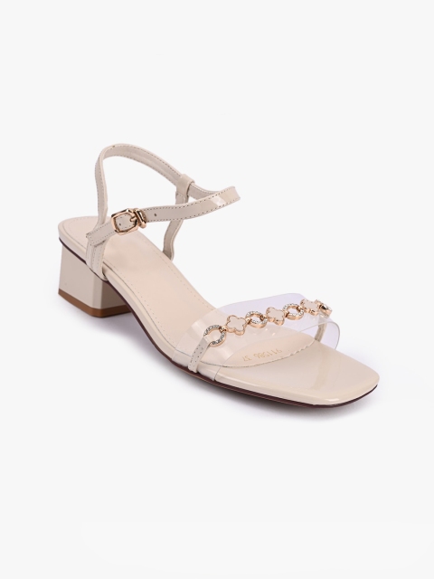 

BuckleUp Nude-Coloured Embellished Block Pumps