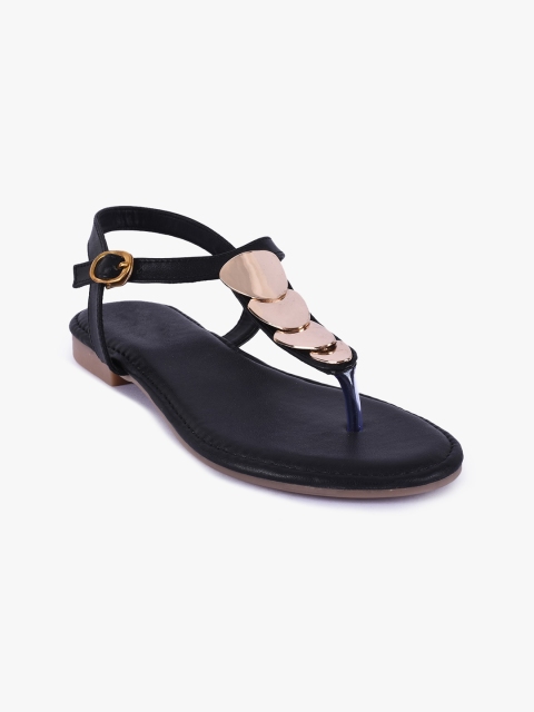 

BuckleUp Women Black Colourblocked T-Strap Flats