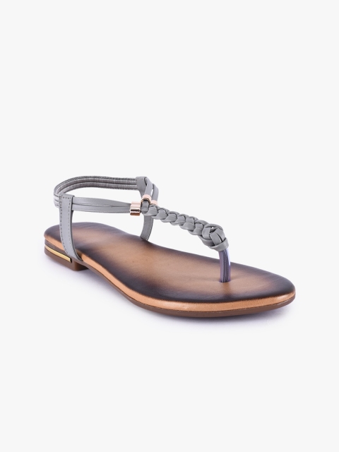 

BuckleUp Women Grey Embellished T-Strap Flats
