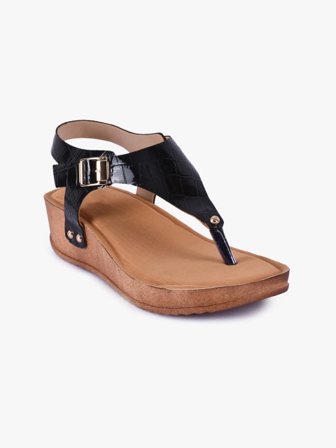 

BuckleUp Women Black Open Toe Flats