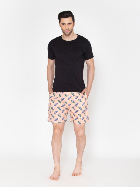 

Fluffalump Men Peach-Coloured & Black Night suit