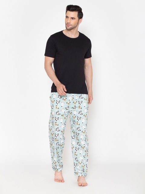 

Fluffalump Men Sea Green & Black Night suit