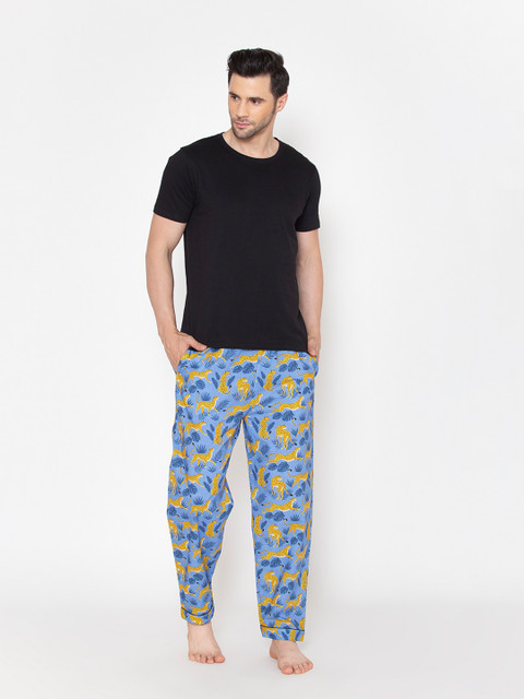 

Fluffalump Men Navy Blue & Yellow Night suit