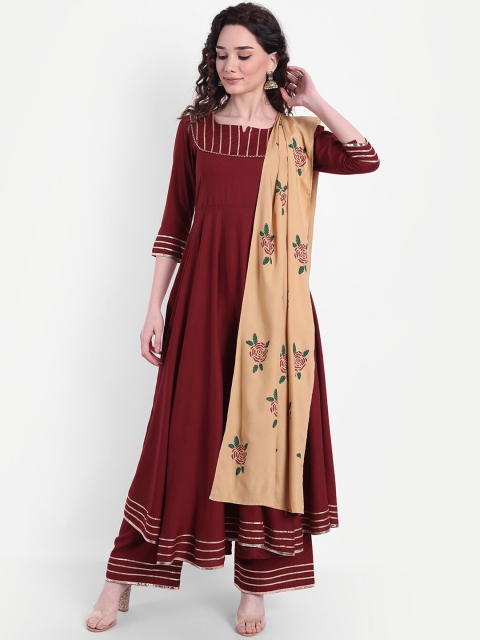 

Wyfees Women Maroon Embroidered Gotta Patti Kurti with Sharara