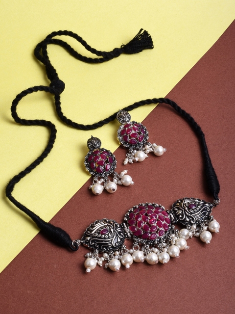 

STEORRA JEWELS Gold-Plated Pink Kundan Stone-Studded Jewellery Set