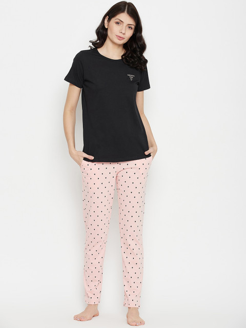 

MADAME M SECRET Women Black & Pink Printed Night suit