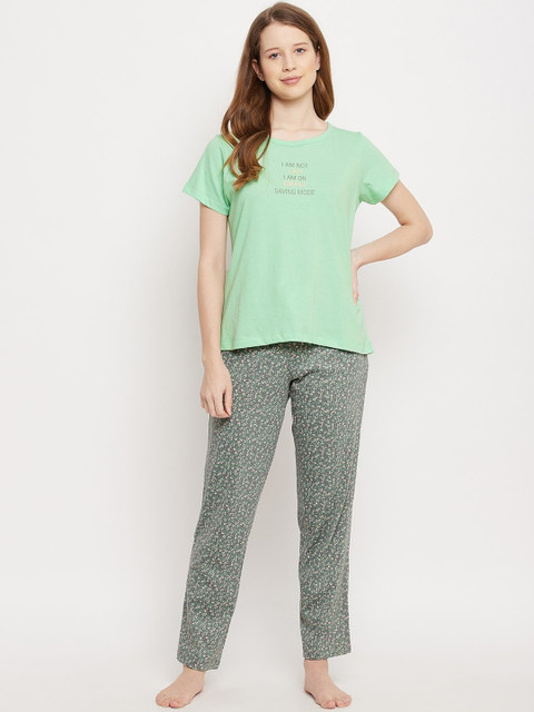 

MADAME M SECRET Women Green Printed Night suit