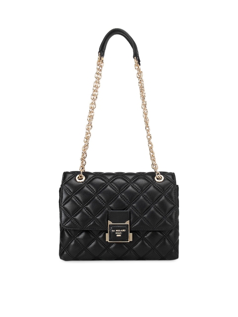 

Da Milano Black Textured Leather Structured Shoulder Bag with Quilted