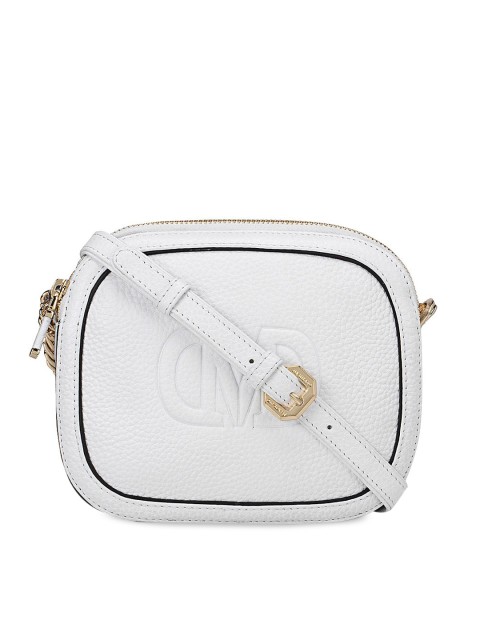 

Da Milano White Textured Leather Structured Sling Bag with Quilted
