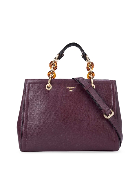 

Da Milano Burgundy Leather Structured Handheld Bag with Tasselled