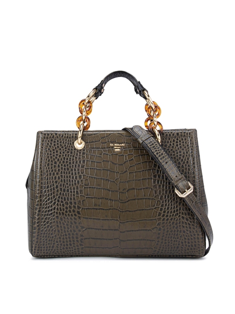 

Da Milano Green Textured Leather Oversized Structured Handheld Bag with Cut Work